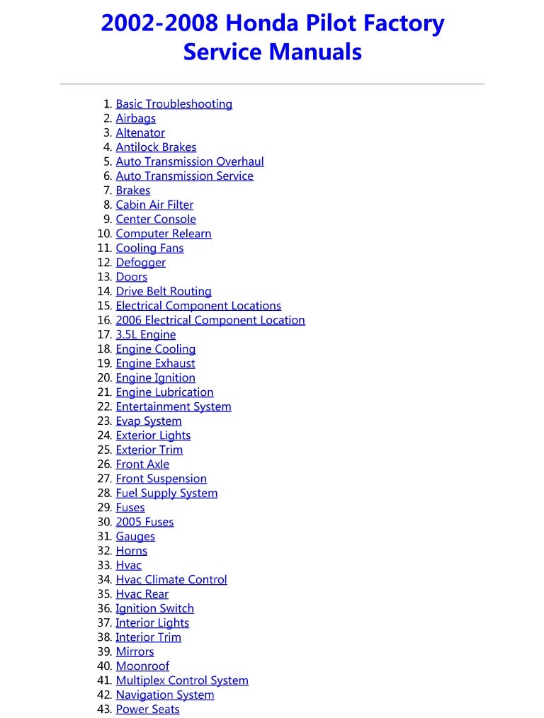 2005 HONDA PILOT Service Repair Manual | 2005 Honda Pilot Engine Diagram | | SlideShare