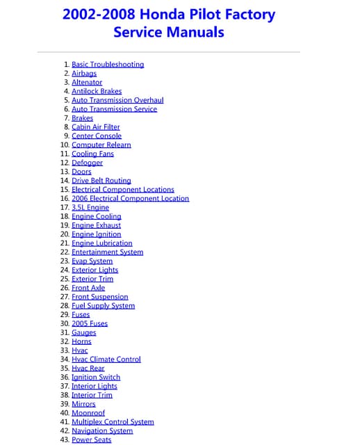 2005 HONDA PILOT Service Repair Manual | 2005 Honda Pilot Wiring Diagram | | SlideShare
