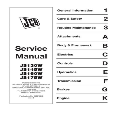 JCB JS145W WHEELED EXCAVATOR Service Repair Manual SN：816000 Onwards