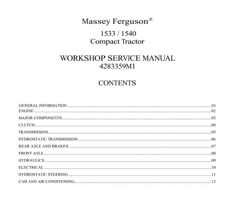 Massey Ferguson MF1533 Tractor Service Repair Manual