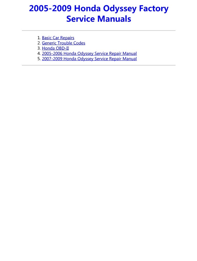 2007 Honda Odyssey Service Repair Manual