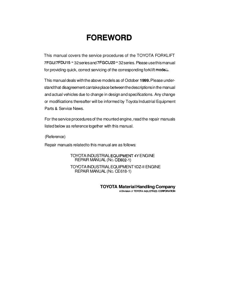 Toyota 7fgcu18 Forklift Service Repair Manual