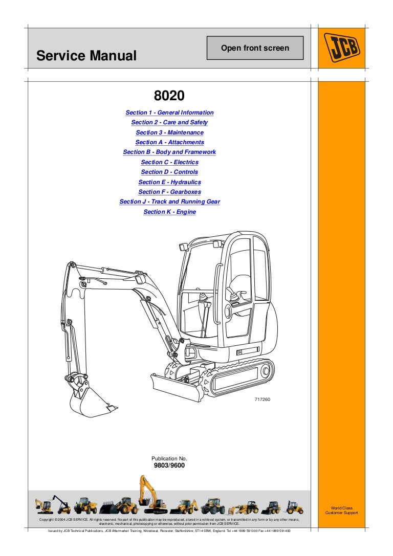 JCB 8020 MINI EXCAVATOR Service Repair Manual SN：1284000 to 1284999