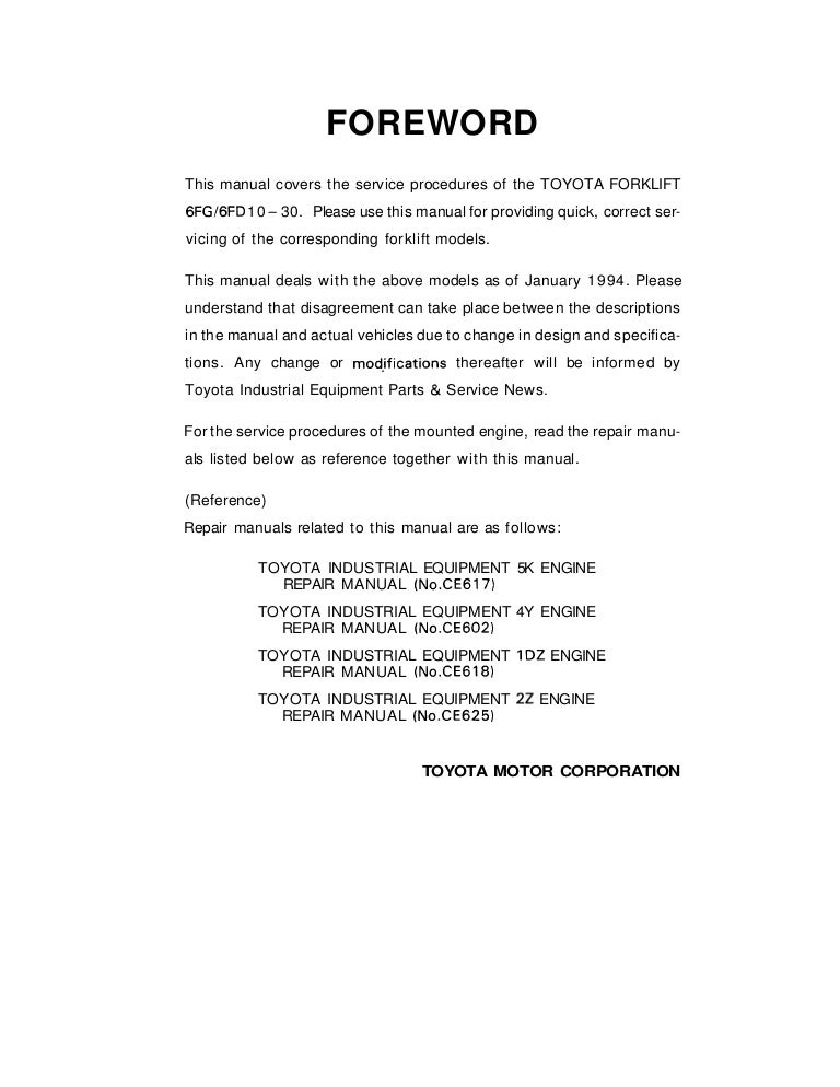 Toyota Lpg Forklift Type 8fgcsu20 8fgcu15 8fgcu18 Parts Manual