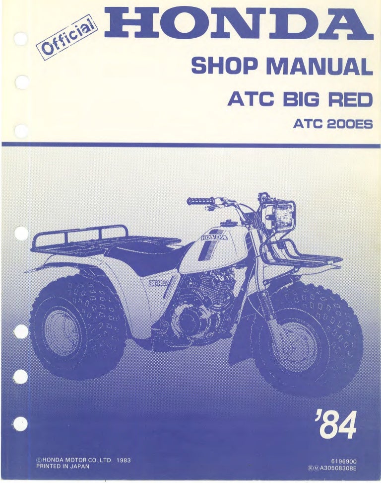 1984 Honda Atc200es Big Red Atv Service Repair Manual