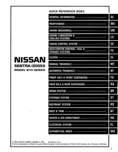 Officiel Workshop Manual Service De Réparation Pour Nissan Sentra 1994-2009