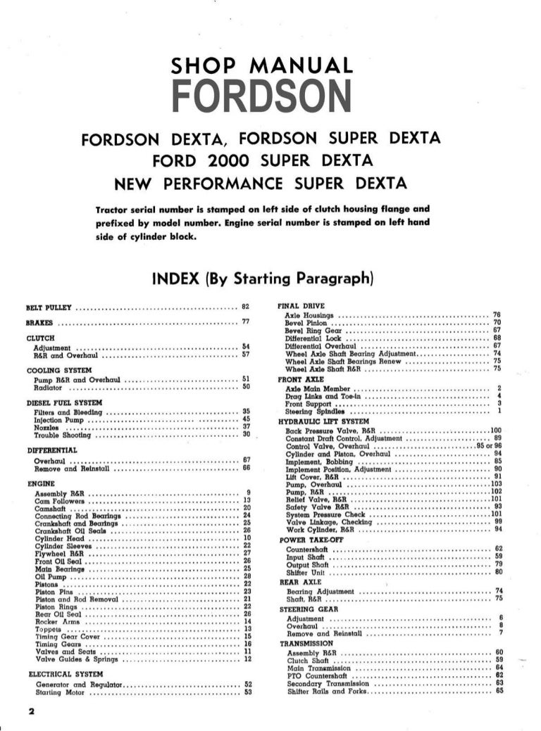 Fordson /"Dexta/" Tractor Workshop Manual Book