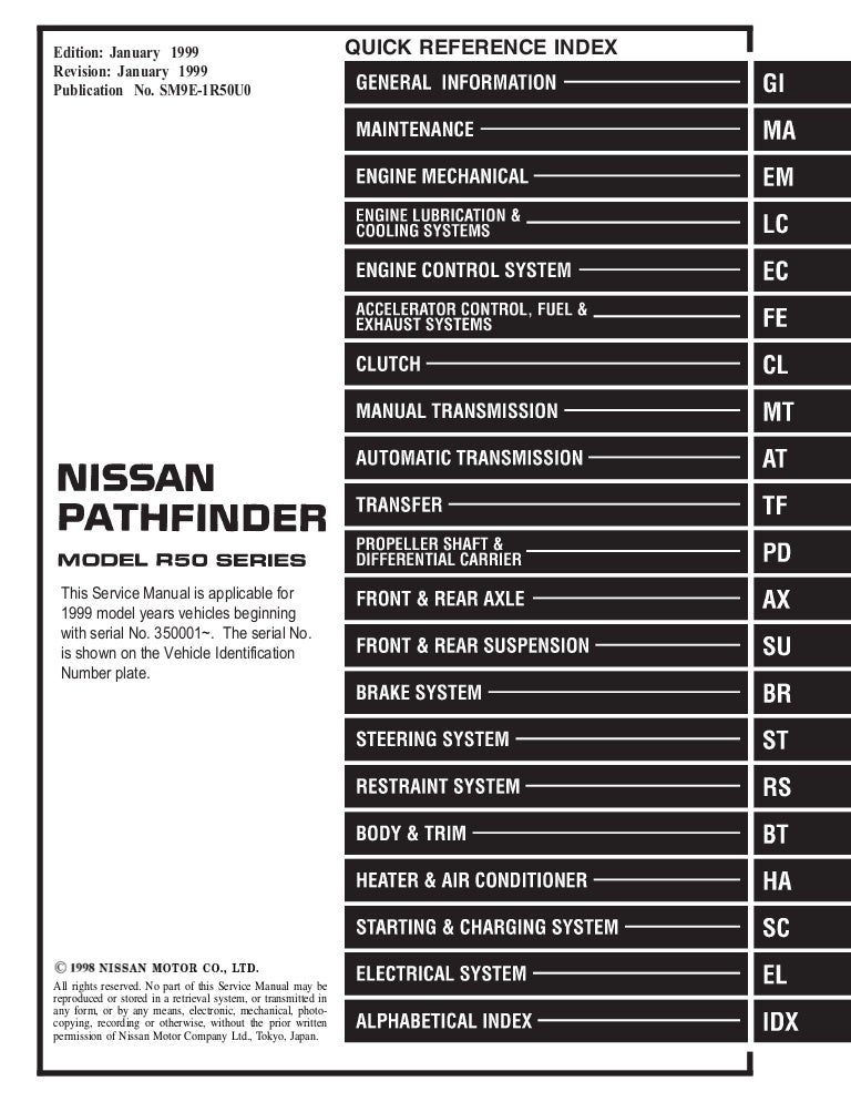 1999 NISSAN PATHFINDER Service Repair Manual