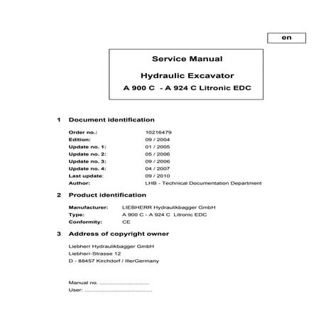 Liebherr A 914 C Litronic EDC Hydraulic Excavator Service Repair Manual SN:35...
