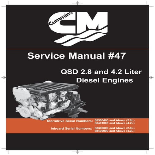 Cummins MerCruiser QSD 4.2 270 HP DIESEL ENGINE Service Repair Manual SN：8840...