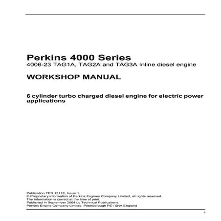 PERKINS 4000 SERIES 4006-23 TAG3A INLINE DIESEL ENGINE Service Repair Manual