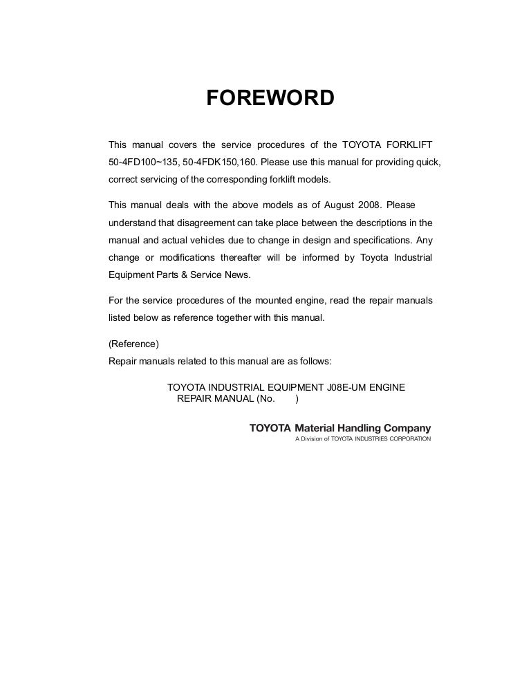 Toyota 4FDK150 Forklift Service Repair Manual