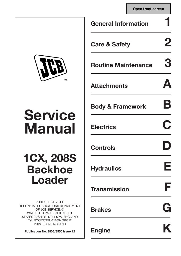 Jcb 1cx Backhoe Loader Operator Handbook Manual