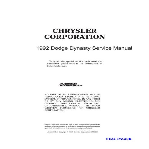 1992 Dodge Dynasty Service Repair Manual