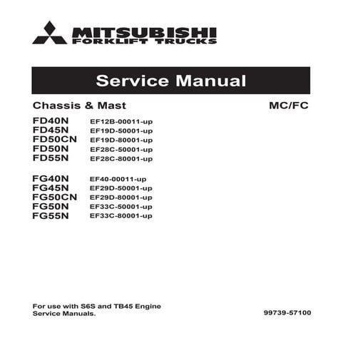 Mitsubishi FD50CN Forklift Trucks Service Repair Manual SN: EF19D-80001-UP