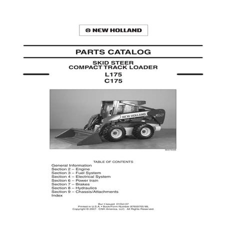 New Holland C175 Skid Steer (Compact Track Loader) Parts Catalogue Manual