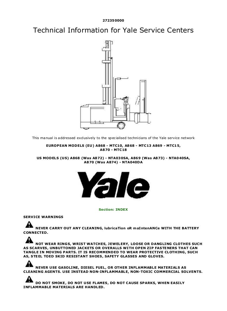 Yale A872 Mtc13 Lift Truck Service Repair Manual