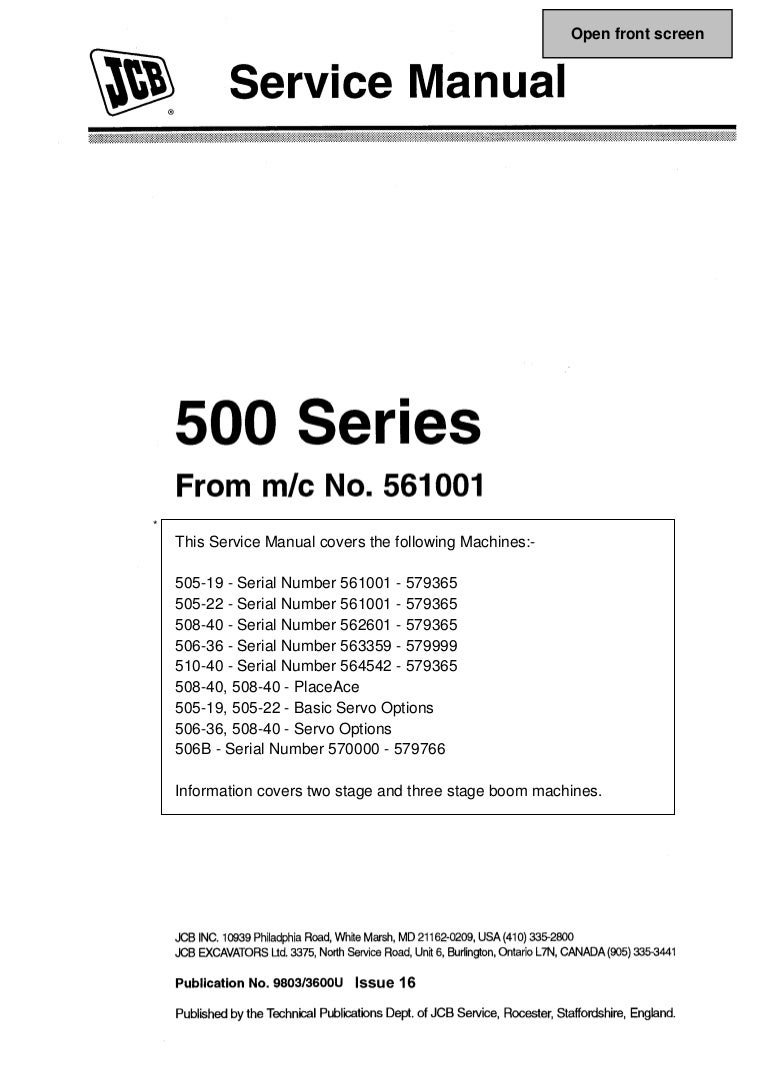 JCB 505-22 TELESCOPIC HANDLER Service Repair Manual ALL:561001-579365