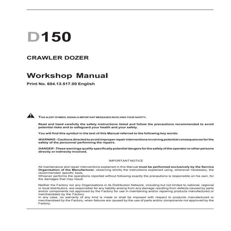 NEW HOLLAND D150 CRAWLER DOZER Service Repair Manual