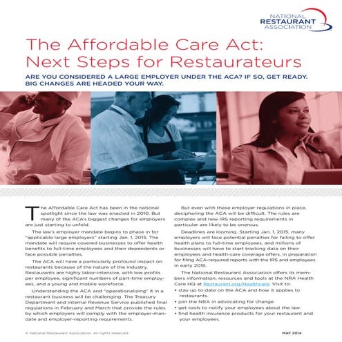 Affordable Care Act - Next Steps for Restaurateurs