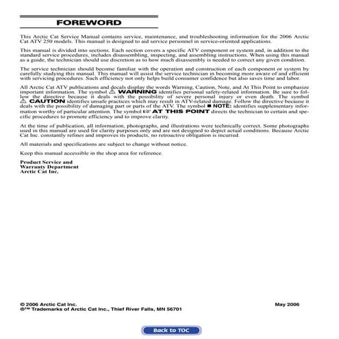 2006 ARCTIC CAT 250 DVX AND UTILITY ATVS Service Repair Manual