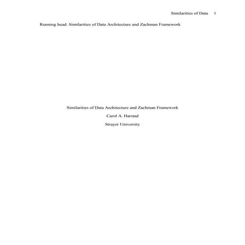 Zachman Framework vs Data Architecture