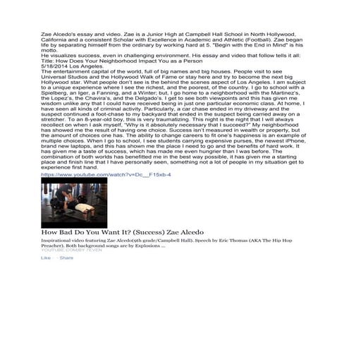 Zae alcedo essay and video