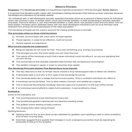 Zahavi handicapp theory