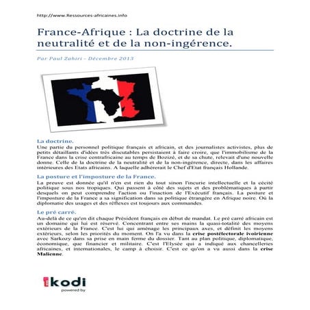 France-Afrique : La doctrine de la neutralité et de la non-ingérence.