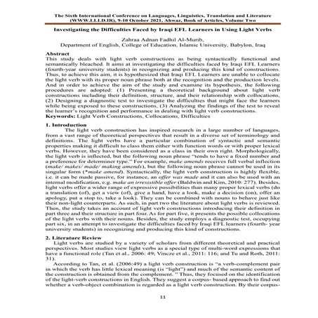 Investigating the Difficulties Faced by Iraqi EFL Learners in Using ...
