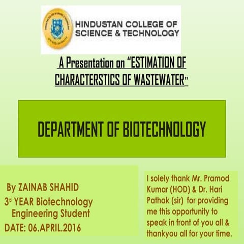 ESTIMATION OF CHARACTERSTICS OF WASTEWATER