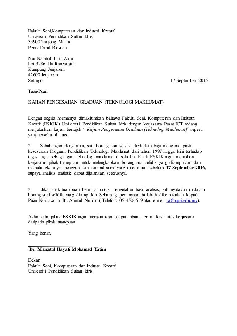 Contoh Surat Pengesahan Soalan Soal Selidik