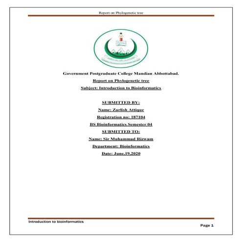 Phylogenetic tree construction using bioinformatics tools Zarlish attique 187104