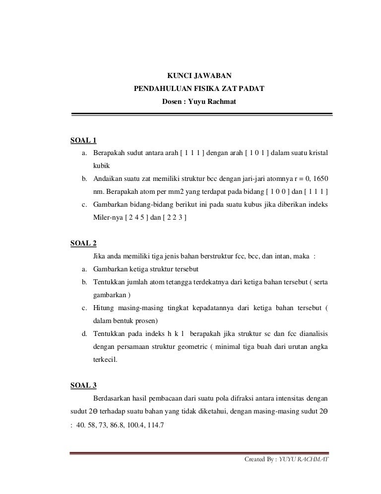 Contoh Soal Fisika Zat Padat