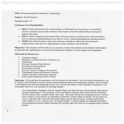 Revolutionary Leadership Lesson Plan