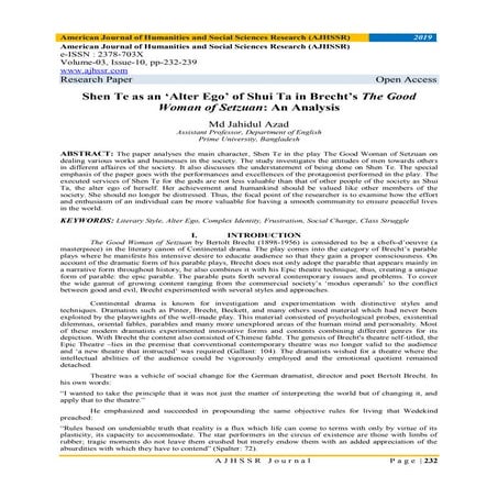 Shen Te as an ‘Alter Ego’ of Shui Ta in Brecht’s The Good Woman of Setzuan: A...