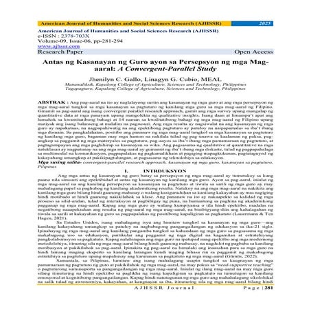 Antas ng Kasanayan ng Guro ayon sa Persepsyon ng mga Magaaral: A Convergent-P...