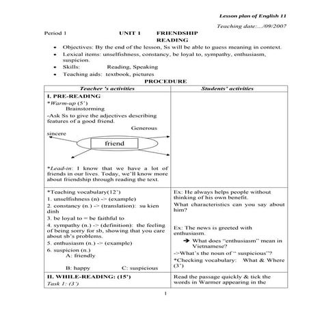 LESSON PLAN reading unit 13 | DOCX