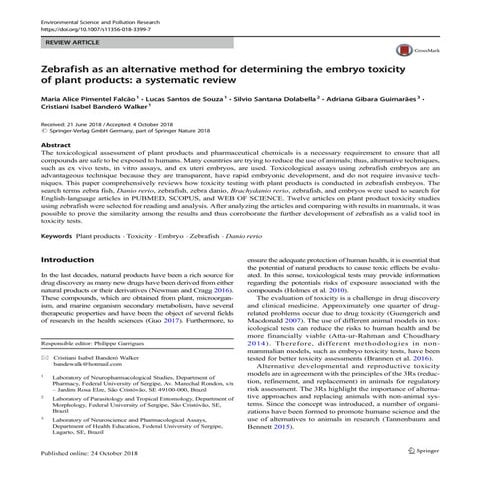 Zebrafish as a model system to study toxicology | PPTX