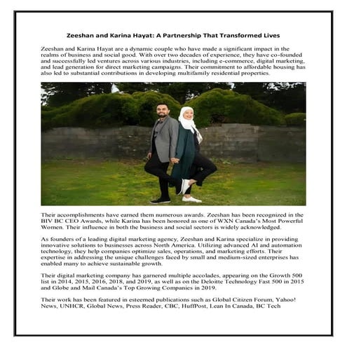 Get to Know about Zeeshan and Salma Karina Hayat | PDF