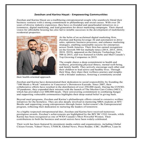 Get to Know about Zeeshan and Salma Karina Hayat | PDF