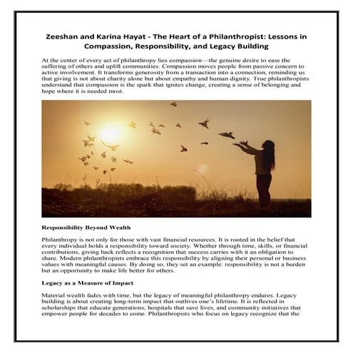 Zeeshan and Karina Hayat - The Heart of a Philanthropist - Lessons in ...