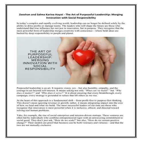 Zeeshan and Salma Karina Hayat - The Art of Purposeful Leadership ...