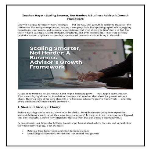 Zeeshan Hayat - Scaling Smarter, Not Harder - A Business Advisor’s ...