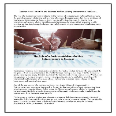 Zeeshan Hayat - The Role of a Business Advisor in Crafting a Winning ...