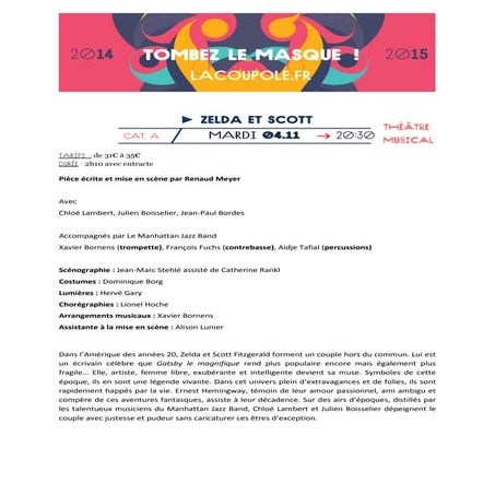 Zelda et scott Théâtre La Coupole Saint-Louis 4 novembre 2014