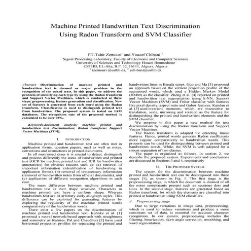 Machine Printed Handwritten Text Discrimination