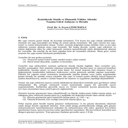 Zeminlerde Statik ve Dinamik Yükler Altında Taşıma Gücü Hesabı