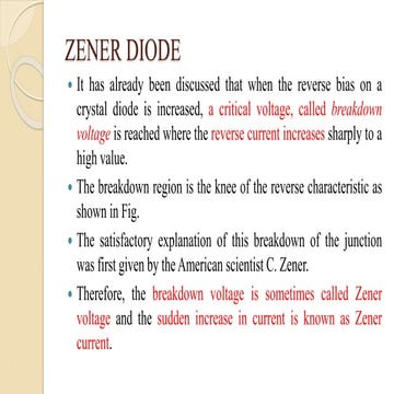 ZENER DIODE     AND ITS CHARACTERSITICS F