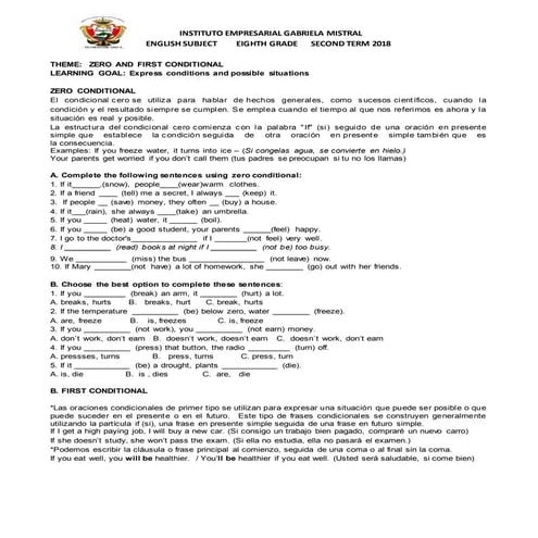 Zero and first conditional ii term 8 grade